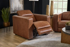 Austin Chestnut Leather Power Recliner with Power Headrest by Flexsteel