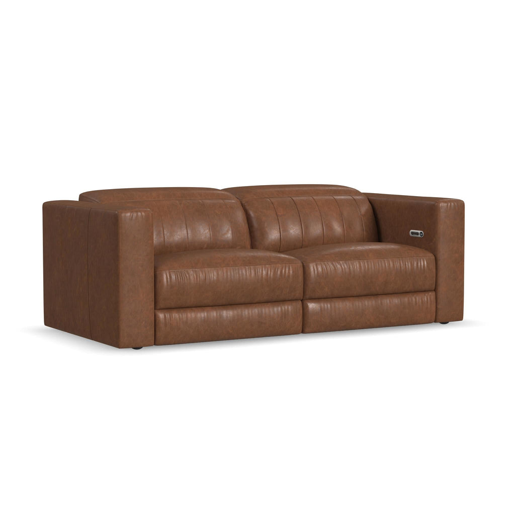 Austin Chestnut Leather Power Reclining Sofa with Power Headrest by Flexsteel