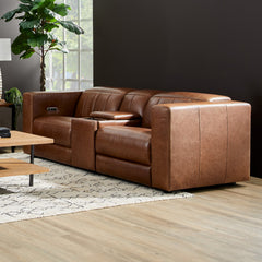 Austin Chestnut Leather Power Reclining Loveseat with Console by Flexsteel