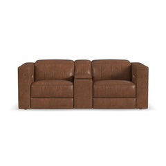 Austin Chestnut Leather Power Reclining Loveseat with Console by Flexsteel