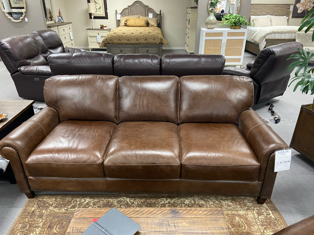 Utah Transitional Nailhead Leather Sofa by Softline Barrow Fine Furniture
