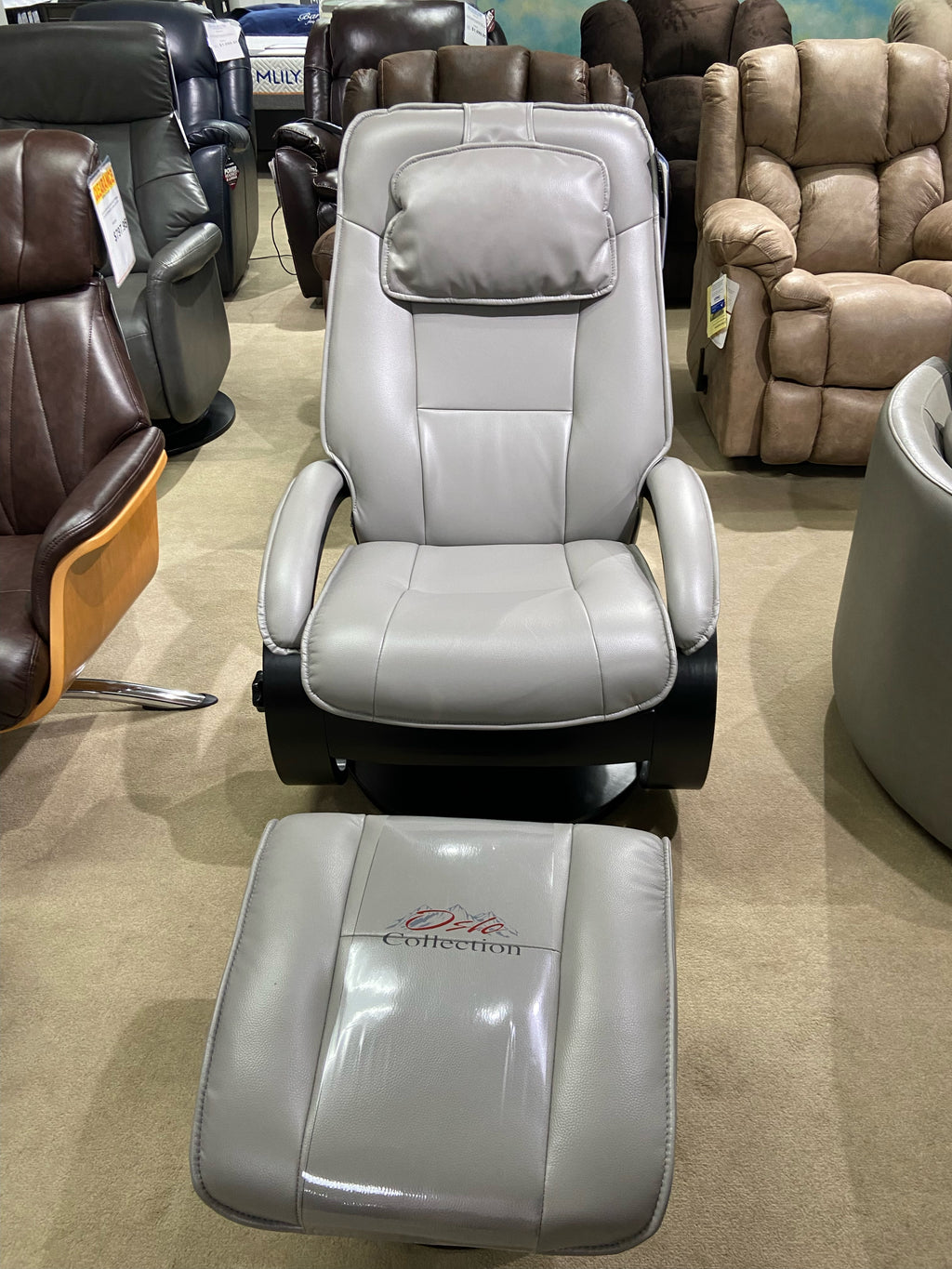 Brampton SW Recliner w/ Ottoman - Alpine Steel by Progressive Furniture