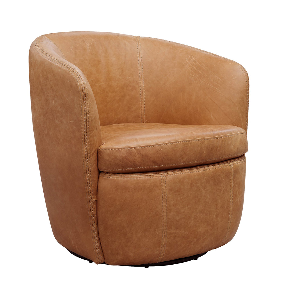 Barolo Leather Swivel Club Chair - Vintage Saddle by Parker House