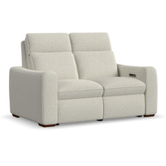 Ava Power Reclining Loveseat with Power Headrest & Lumbar in Silver Sand by Flexsteel