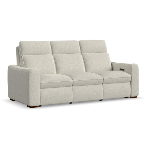 Ava Power Reclining Sofa with Power Headrest & Lumbar in Silver Sand by Flexsteel