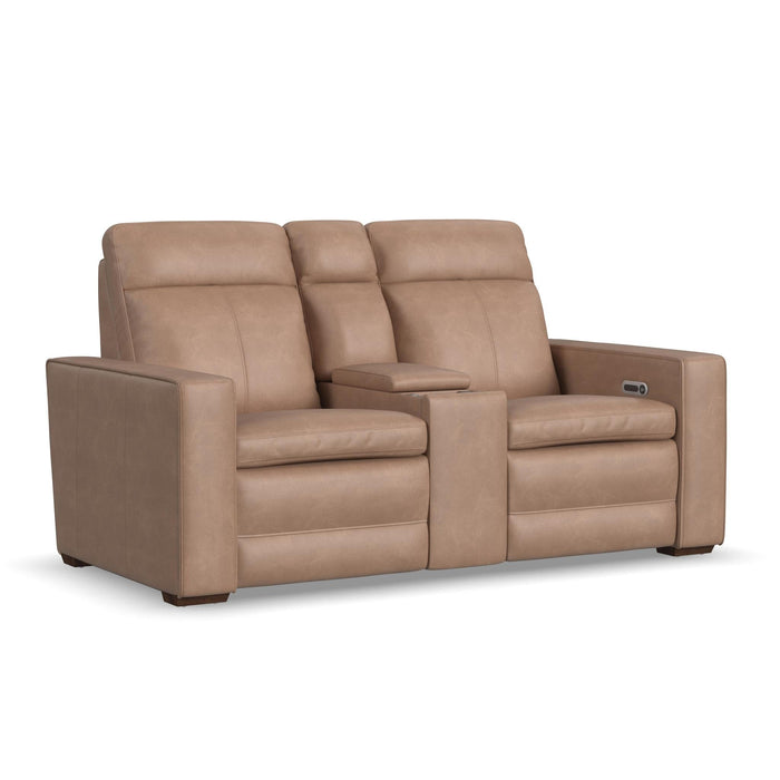 Dutch Leather Power Reclining Loveseat with Console, Power Headrest & Lumbar by Flexsteel