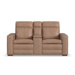 Dutch Leather Power Reclining Loveseat with Console, Power Headrest & Lumbar by Flexsteel