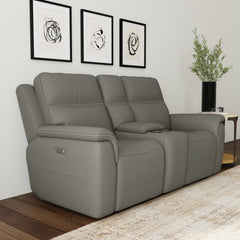 Sawyer Leather Power Loveseat with Console, Power Headrest & Lumbar in Gray by Flexsteel