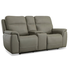 Sawyer Leather Power Loveseat with Console, Power Headrest & Lumbar in Gray by Flexsteel