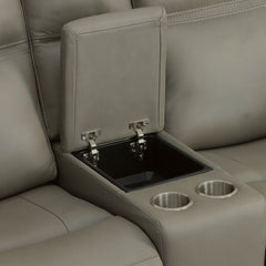 Sawyer Leather Power Loveseat with Console, Power Headrest & Lumbar in Gray by Flexsteel