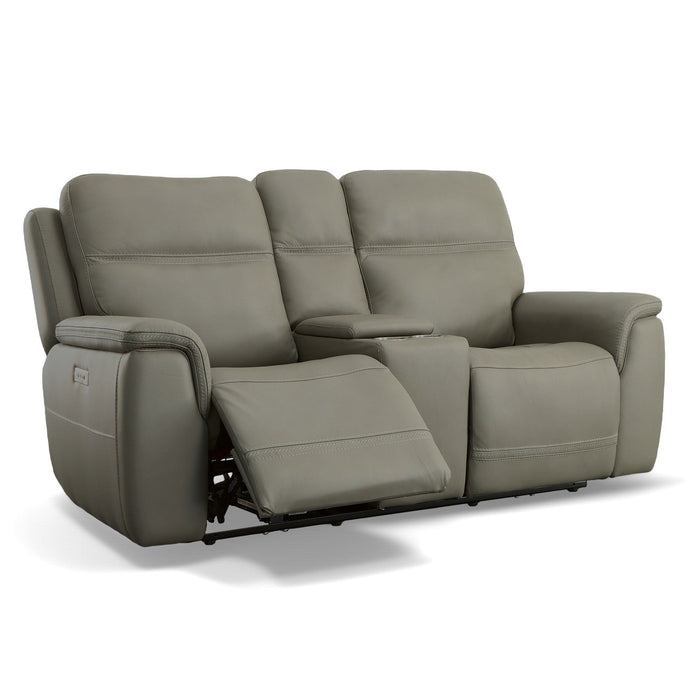 Sawyer Leather Power Loveseat with Console, Power Headrest & Lumbar in Gray by Flexsteel