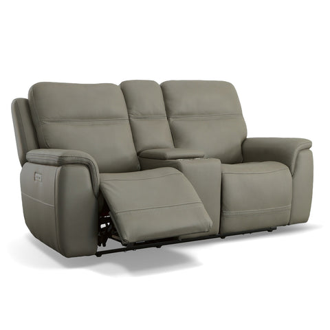 Sawyer Leather Power Loveseat with Console, Power Headrest & Lumbar in Gray by Flexsteel