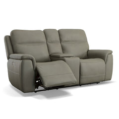Sawyer Leather Power Loveseat with Console, Power Headrest & Lumbar in Gray by Flexsteel