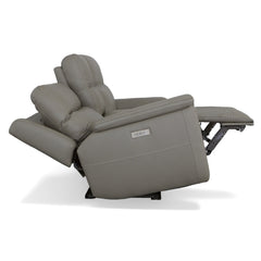 Sawyer Leather Power Loveseat with Console, Power Headrest & Lumbar in Gray by Flexsteel
