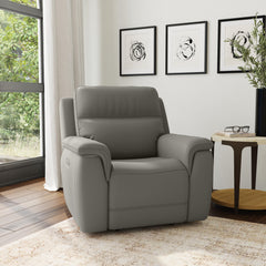 Sawyer Leather Power Recliner with Power Headrest & Lumbar in Gray by Flexsteel