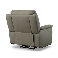 Sawyer Leather Power Recliner with Power Headrest & Lumbar in Gray by Flexsteel