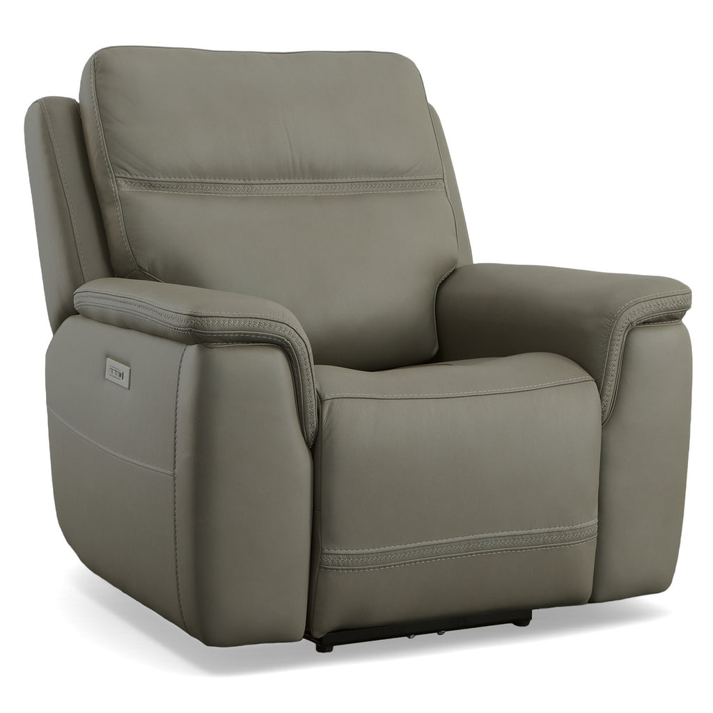 Sawyer Leather Power Recliner with Power Headrest & Lumbar in Gray by Flexsteel