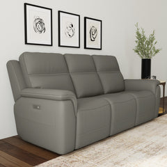 Sawyer Leather Power Sofa with Power Headrest & Lumbar in Gray by Flexsteel