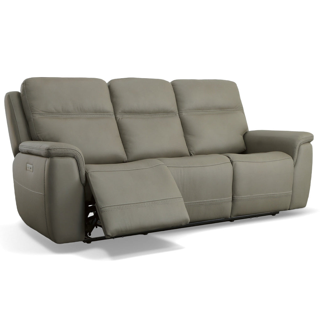 Sawyer Leather Power Sofa with Power Headrest & Lumbar in Gray by Flexsteel