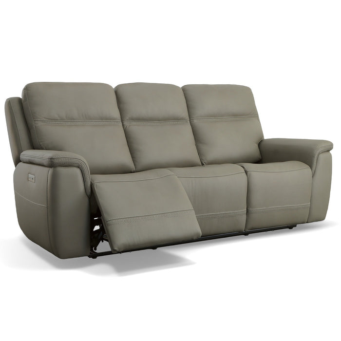 Sawyer Leather Power Sofa with Power Headrest & Lumbar in Gray by Flexsteel