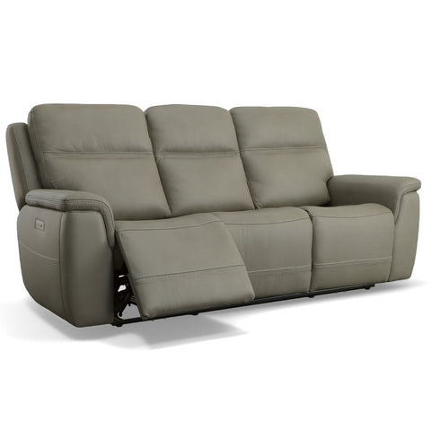 Sawyer Leather Power Sofa with Power Headrest & Lumbar in Gray by Flexsteel