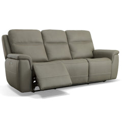 Sawyer Leather Power Sofa with Power Headrest & Lumbar in Gray by Flexsteel