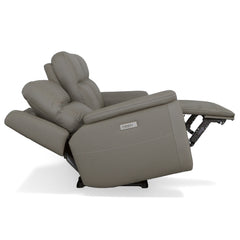 Sawyer Leather Power Sofa with Power Headrest & Lumbar in Gray by Flexsteel