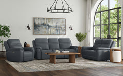 Sawyer Leather Power Recliner with Power Headrest & Lumbar in Marine by Flexsteel