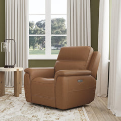 Sawyer Leather Power Recliner with Power Headrest & Lumbar in Harvest by Flexsteel