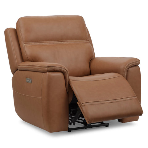 Sawyer Leather Power Recliner with Power Headrest & Lumbar in Harvest by Flexsteel