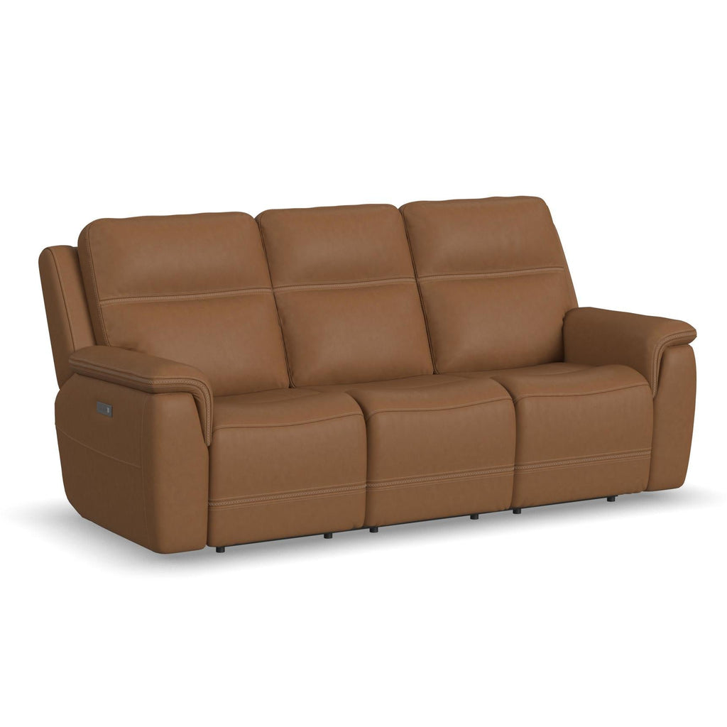 Sawyer Leather Power Sofa with Power Headrest & Lumbar in Harvest by Flexsteel