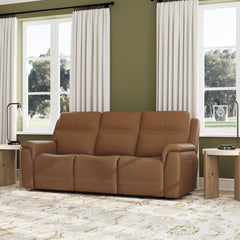 Sawyer Leather Power Sofa with Power Headrest & Lumbar in Harvest by Flexsteel