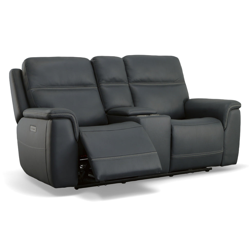 Sawyer Leather Power Loveseat with Console, Power Headrest & Lumbar in Marine by Flexsteel