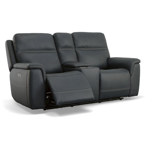 Sawyer Leather Power Loveseat with Console, Power Headrest & Lumbar in Marine by Flexsteel