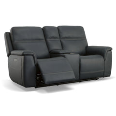 Sawyer Leather Power Loveseat with Console, Power Headrest & Lumbar in Marine by Flexsteel