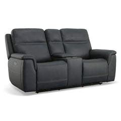 Sawyer Leather Power Loveseat with Console, Power Headrest & Lumbar in Marine by Flexsteel