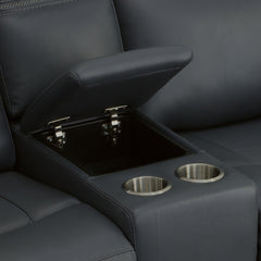 Sawyer Leather Power Loveseat with Console, Power Headrest & Lumbar in Marine by Flexsteel