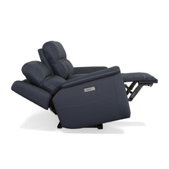 Sawyer Leather Power Loveseat with Console, Power Headrest & Lumbar in Marine by Flexsteel