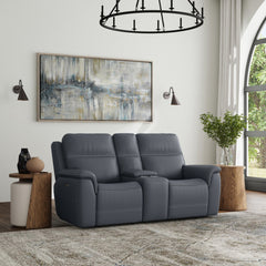 Sawyer Leather Power Loveseat with Console, Power Headrest & Lumbar in Marine by Flexsteel