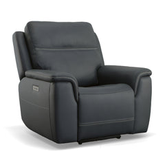 Sawyer Leather Power Recliner with Power Headrest & Lumbar in Marine by Flexsteel
