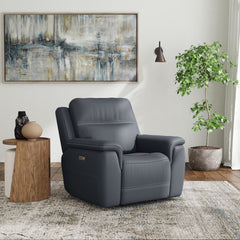 Sawyer Leather Power Recliner with Power Headrest & Lumbar in Marine by Flexsteel