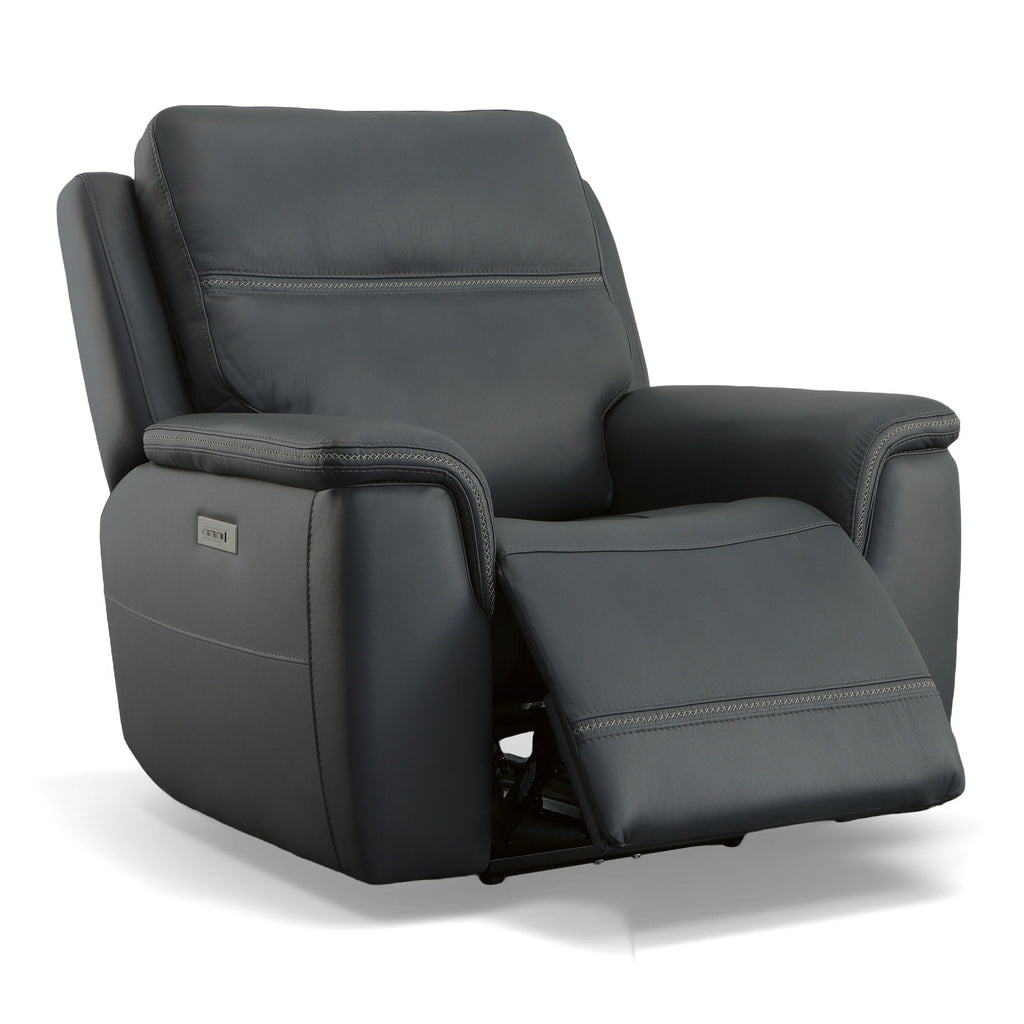 Sawyer Leather Power Recliner with Power Headrest & Lumbar in Marine by Flexsteel