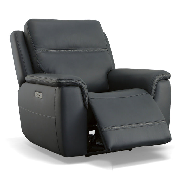 Sawyer Leather Power Recliner with Power Headrest & Lumbar in Marine by Flexsteel
