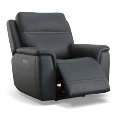 Sawyer Leather Power Recliner with Power Headrest & Lumbar in Marine by Flexsteel