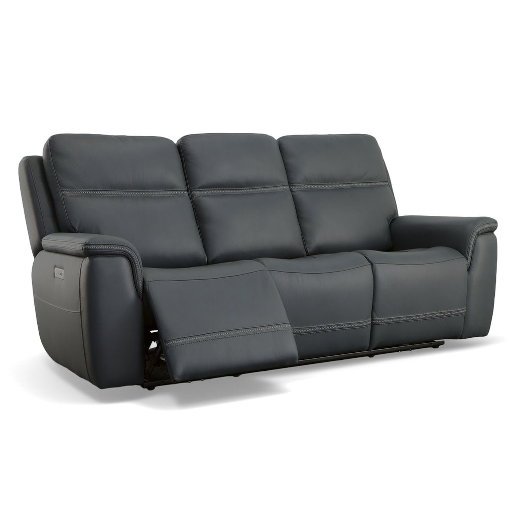 Sawyer Leather Power Sofa with Power Headrest & Lumbar in Marine by Flexsteel