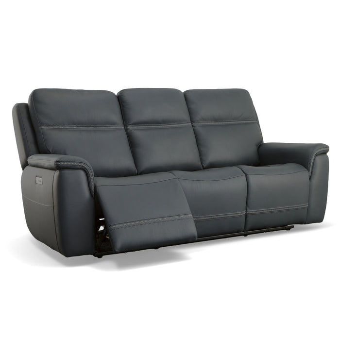 Sawyer Leather Power Sofa with Power Headrest & Lumbar in Marine by Flexsteel
