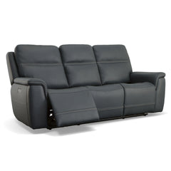 Sawyer Leather Power Sofa with Power Headrest & Lumbar in Marine by Flexsteel