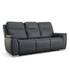 Sawyer Leather Power Sofa with Power Headrest & Lumbar in Marine by Flexsteel