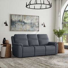 Sawyer Leather Power Sofa with Power Headrest & Lumbar in Marine by Flexsteel