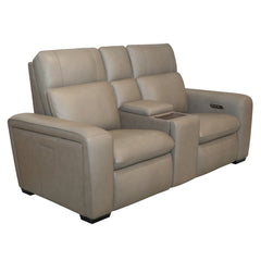 Sense Leather Power Loveseat in Greige with Console, Power Headrest, Lumbar & Pulse by Flexsteel